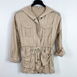 Heartloom beige utility zip front hooded lightweight jacket size XS